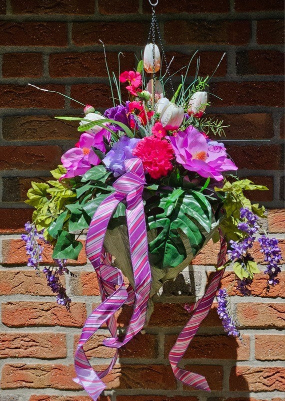 Pflanzenampel Hängeampel Blumenampel künstliche Blumen Kunstblumen Ampel Tulpen