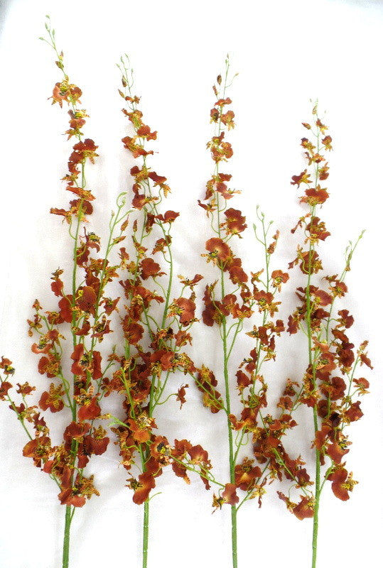 Künstliche Seidenblumen Orchideen Braun Rost 4 Zweige 100 cm Dekoration Top