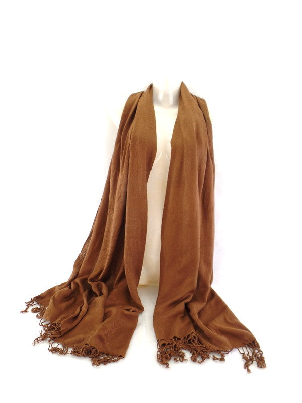 Schal Tuch  Stola Fransen hellbraun 100 % Viscose XXL Schal 190 Lang 65 Breit