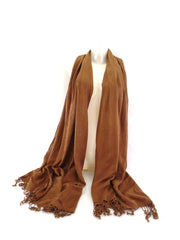 Schal Tuch  Stola Fransen hellbraun 100 % Viscose XXL Schal 190 Lang 65 Breit