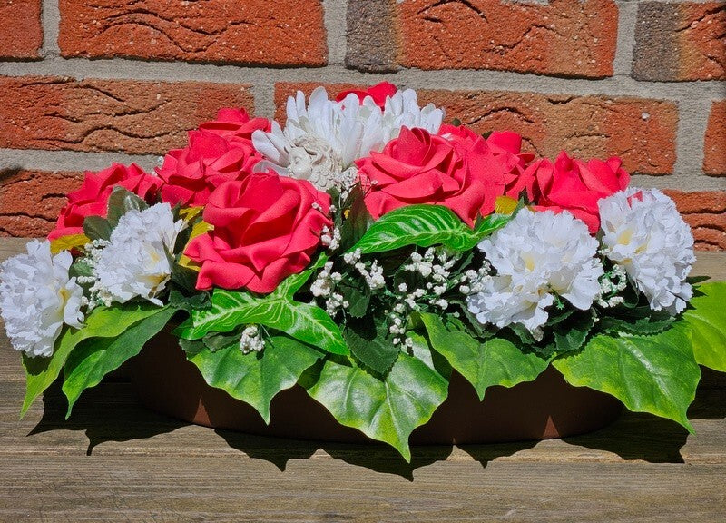 Casa-Poador Herzgesteck Grabschmuck Herz rote Rosen Kunstblumen Engel Friedhof