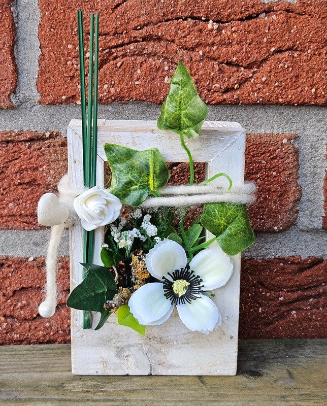Casa - Poador Holz Bilderrahmen Vintage Shabby Weiß Kunstblumen Geschenk Deko