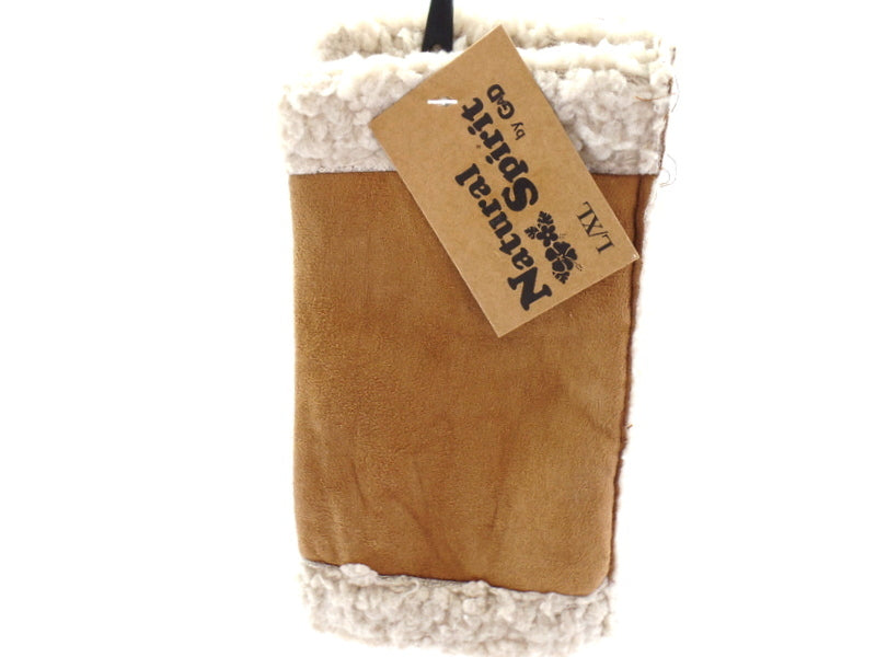 Handschuhe Fingerlos hell Braun L / XL Kunstleder Kunstfell Natural Spirit