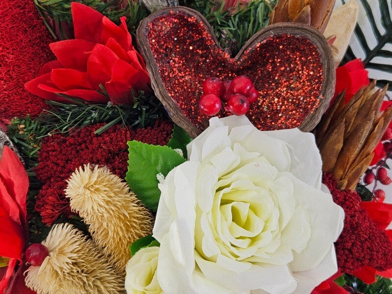 Casa-Poador Grabgesteck Strauß Rot Natur Naturmaterial Exoten Rose Herz Friedhof