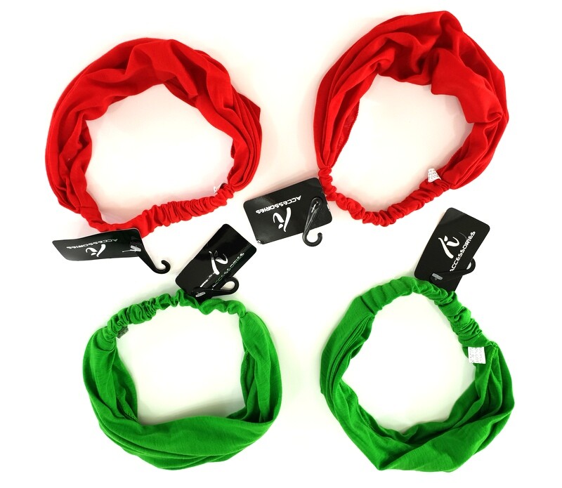 Haarband 4 er Set Unifarben 2 Farben Grün Rot Stoff Stirnband Bandana Haarbänder