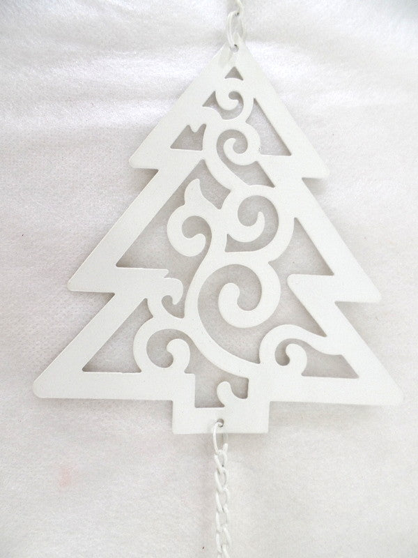 Teelichthalter Weiß Tannenbaum Ornamentik Metall Milchglas 82 L Fensterhänger