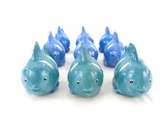 Fische 9 Stück Blau Keramik bauchig Ton 8 cm Tierfigur Dekoration maritime