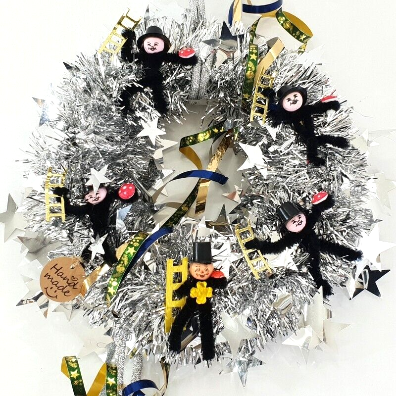 Türkranz Wandkranz Silber Glitzerband künstlich 25 cm Silvester Neujahr Glück