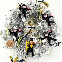 Türkranz Wandkranz Silber Glitzerband künstlich 25 cm Silvester Neujahr Glück
