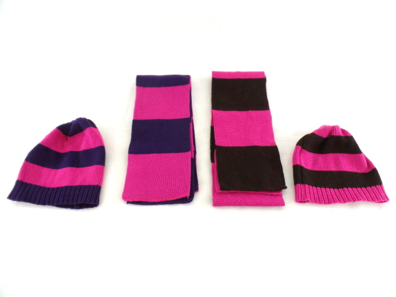 2 er Set Schal & Mütze Pink Lila Pink Braun gestreift Varianten