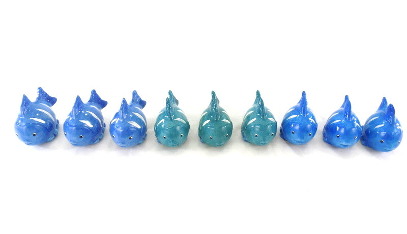 Fische 9 Stück Blau Keramik bauchig Ton 8 cm Tierfigur Dekoration maritime