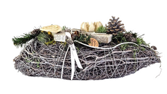 Grabschmuck Gesteck künstliche Blumen ellipse Weiß Naturmaterial Friedhof