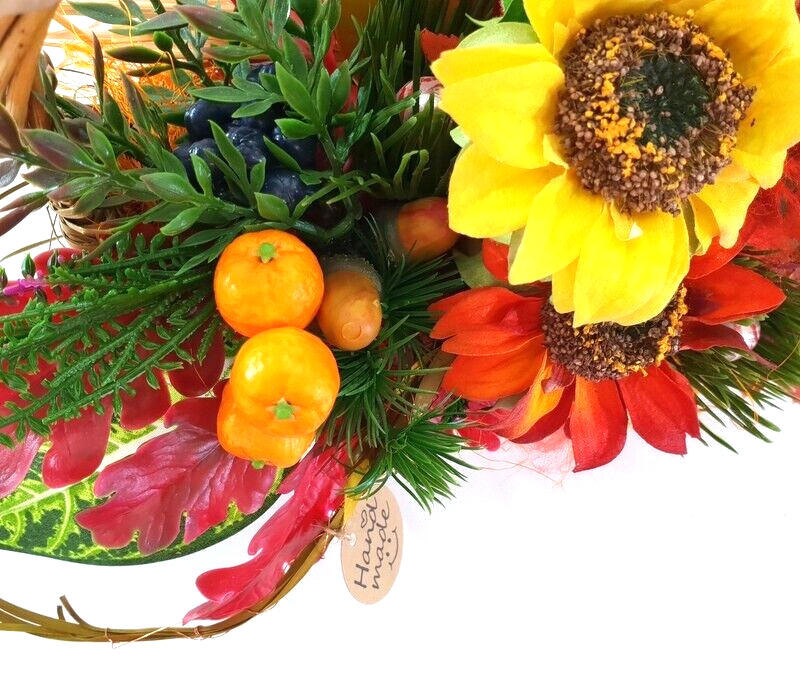 Hängekorb Gesteck Seide Gelb Orange Kunstblumen Sonnenblumen Fenster Dekoration