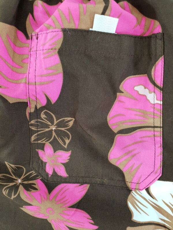 Badehose Badeshorts M / L Lotus Shorts geblümt Braun Pink Creme Short Freizeit