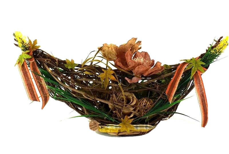 Gesteck Kunstblumen Weinrebengerüst Gelb Braun Wachsblumen Dekoration