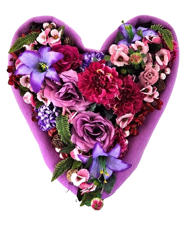 Grabgesteck Grabschmuck Herz Rosa Lila  Rosen Dahlie Kunstblumen Natur Friedhof