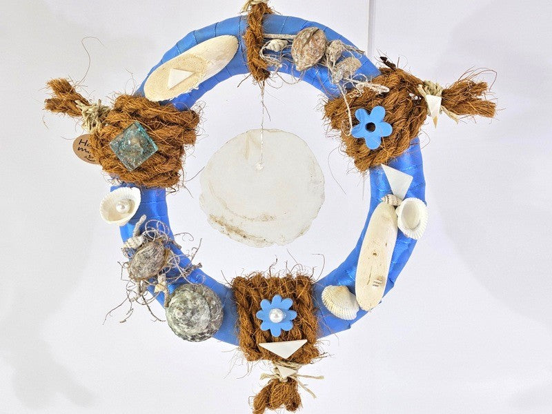 Casa-Poador kleiner Türkranz Wand Kranz Blau Weiß Natur Muscheln 30 D