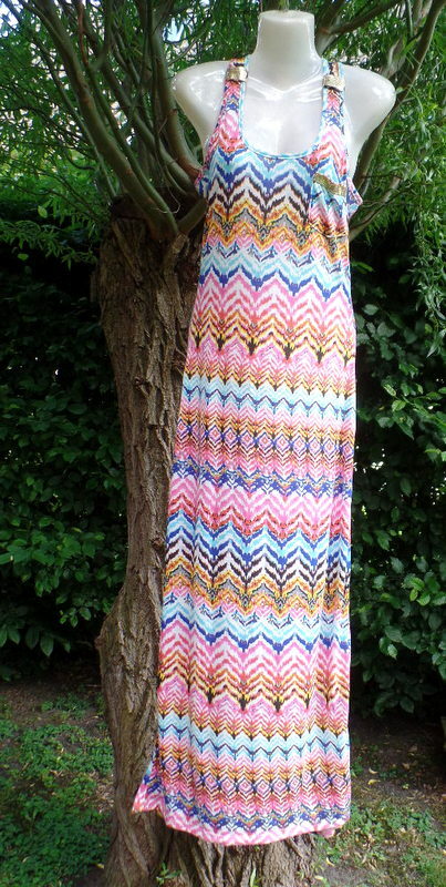 Kleid Sommerkleid bunt S / M  Ärmelos Maxikleid bekka Paris lang Damen