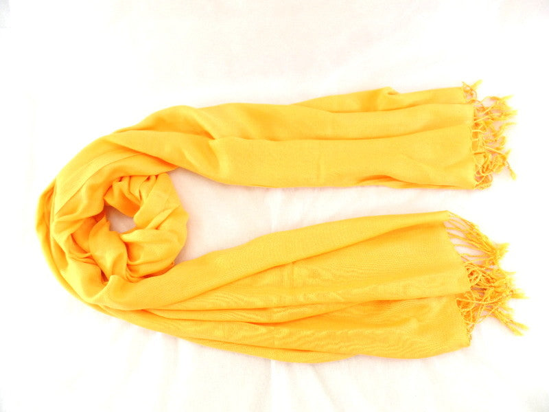 Schal Tuch Stola Fransen Dottergelb 100 % Viscose XXL Schal 190 Lang 65 Breit