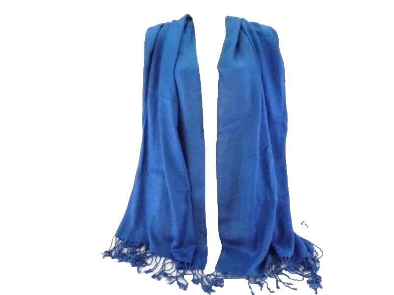 Schal Tuch Stola Fransen Blau 100 % Viscose XXL Schal 190 Lang 65 Breit