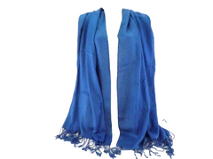 Schal Tuch Stola Fransen Blau 100 % Viscose XXL Schal 190 Lang 65 Breit