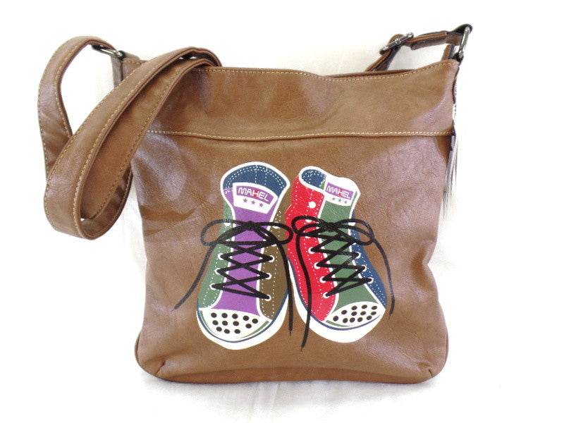 Mahel Schultertasche Braun Turnschuhmotiv Sneaker Umhängetasche Tasche