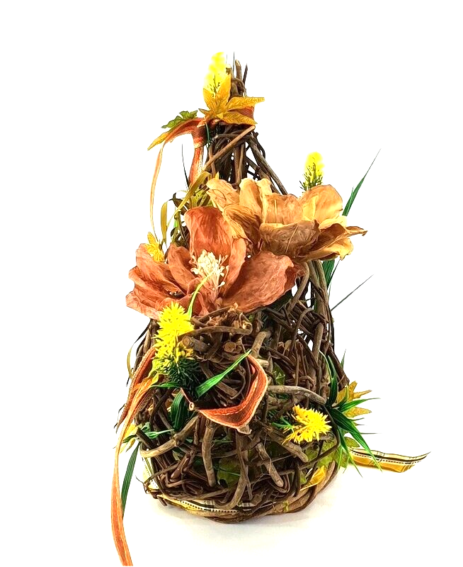 Gesteck Kunstblumen Weinrebengerüst Gelb Braun Wachsblumen Dekoration