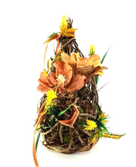 Gesteck Kunstblumen Weinrebengerüst Gelb Braun Wachsblumen Dekoration