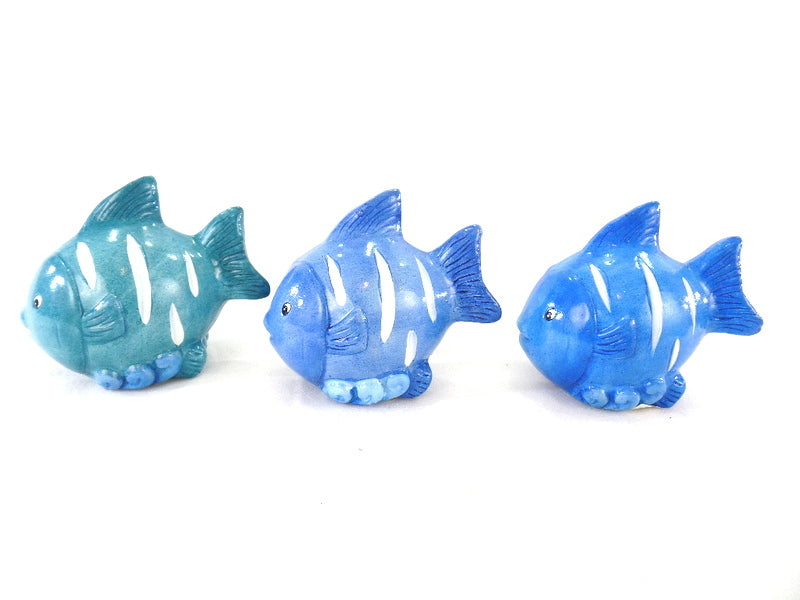 Fische 9 Stück Blau Keramik bauchig Ton 8 cm Tierfigur Dekoration maritime