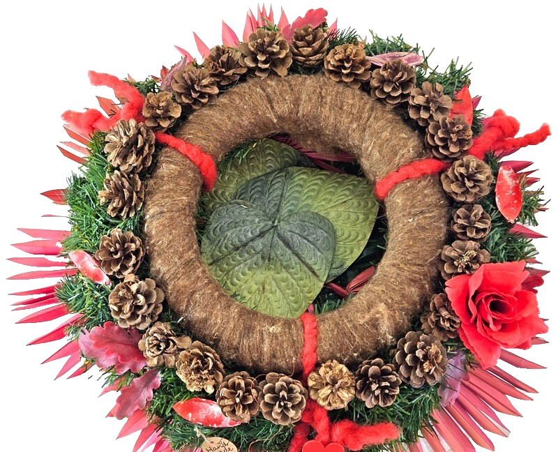 Grabschmuck Exoten Mix Rot Natur gefärbt Kugel Kranz Allerheiligen Totensonntag