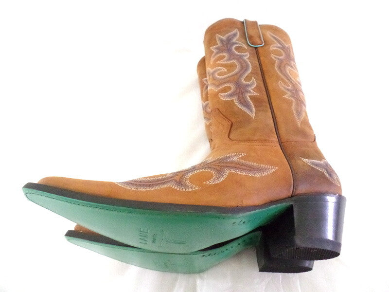 Westernstiefel 39 Hellbraun Lane Cowboystiefel Echt Leder spitz grüne Sohle