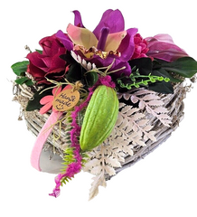 Casa-Poador Grabschmuck Herz Reisigesteck Herz Rosa CymbidieKunstblumen Friedhof