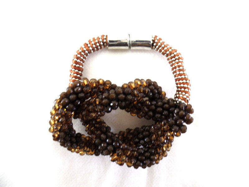 Fashion Jewelry Armband braun Modeschmuck Magnetverschluss Perlen Knoten