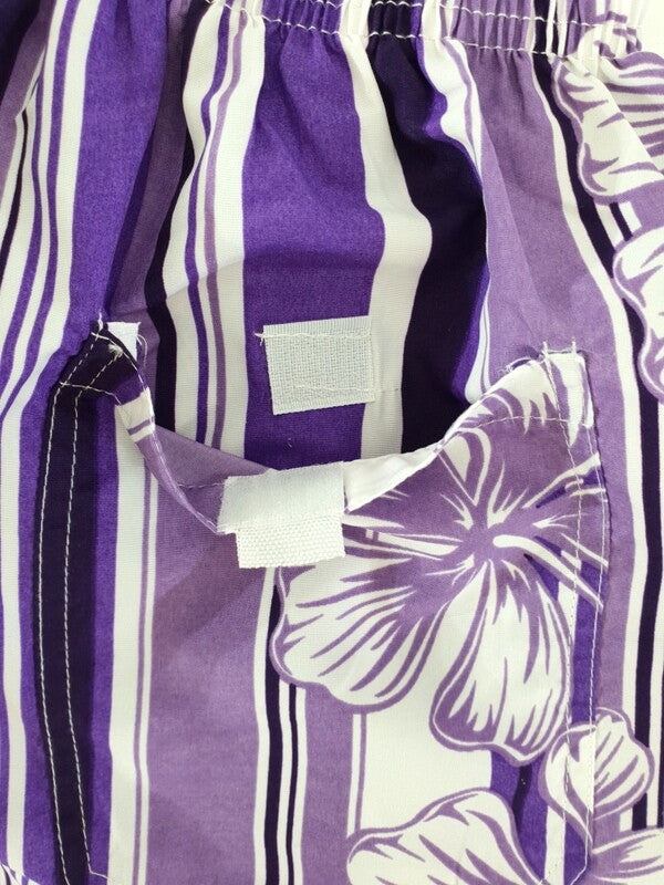 Badehose Badeshorts S / M Lotus Shorts geblümt gestreift Lila Weiß Freizeit