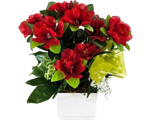 Topfblume Azalee künstlich Rot Weiß Kunstblume mini Schleierkraut Geschenk