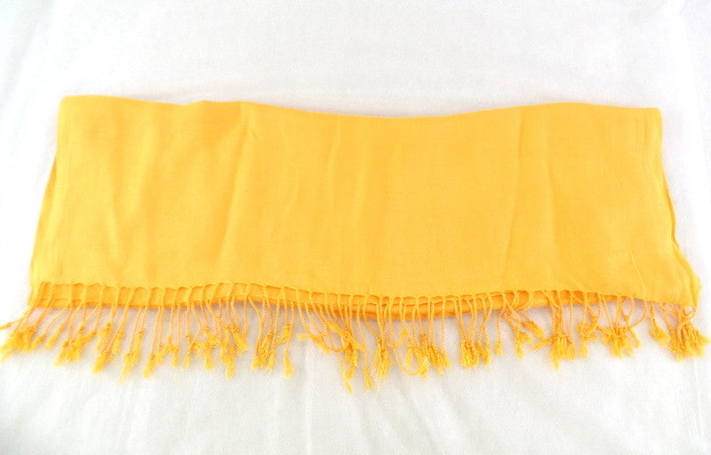 Schal Tuch Stola Fransen Dottergelb 100 % Viscose XXL Schal 190 Lang 65 Breit