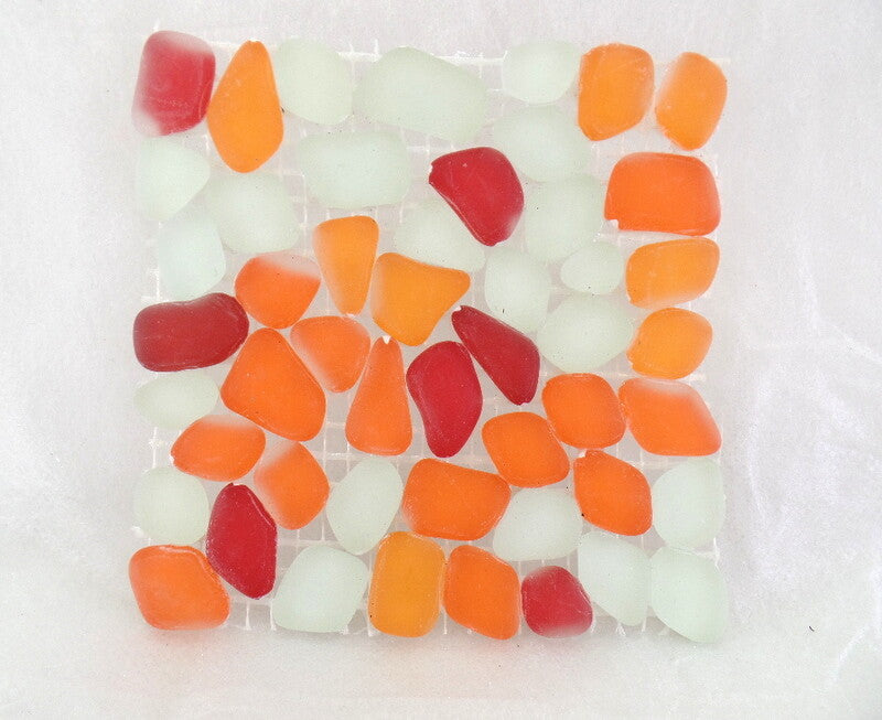 BORDÜRE Glasmosaik Roma/M Polygonal Soft Glas milchig Orange Rot 1x Quadrat matt