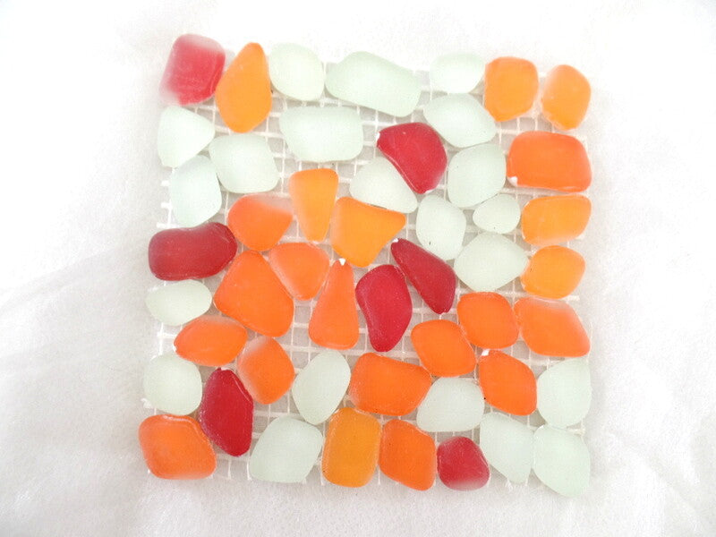 BORDÜRE Glasmosaik Roma/M Polygonal Soft Glas milchig Orange Rot 1x Quadrat matt