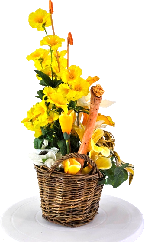 Casa-Poador Gesteck im Korb Osterglocken Primel Kunstblumen Frühling Dekoration