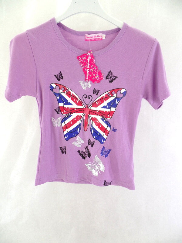 Mädchen T-Shirt Lila Größe 10 Kinder kurzarm Shirt Schmetterling