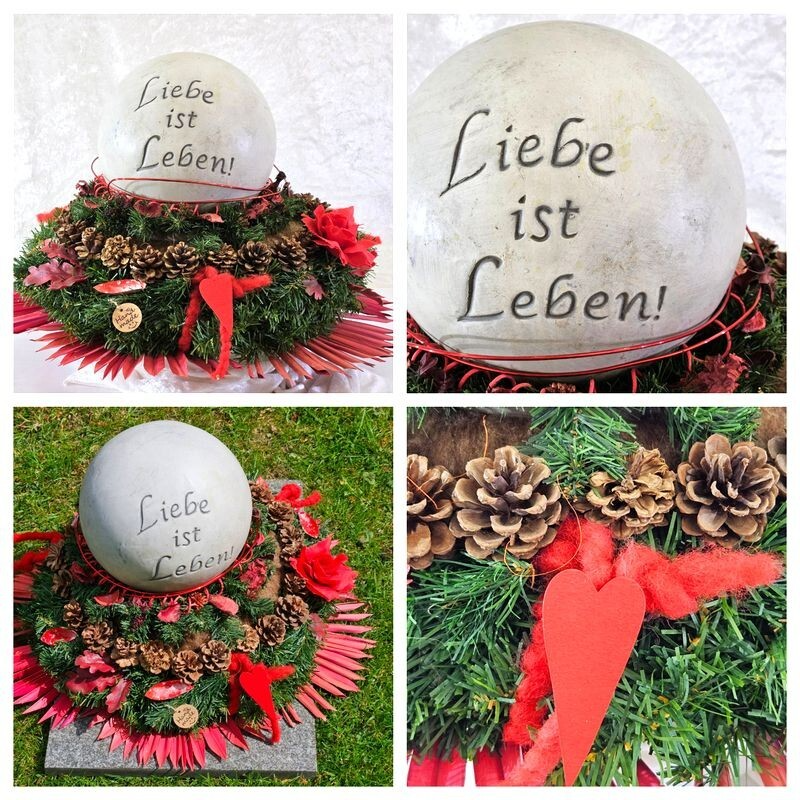 Grabschmuck Exoten Mix Rot Natur gefärbt Kugel Kranz Allerheiligen Totensonntag
