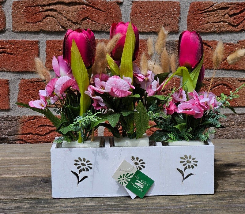 Casa-Poador Gesteck Kunstblumen Tulpen Lagurus Glas künstlich Geschenk Deko
