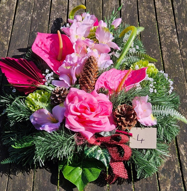 Casa-Poador Grabschmuck künstlich ExotenRosa Naturmaterial Totensonntag Friedhof