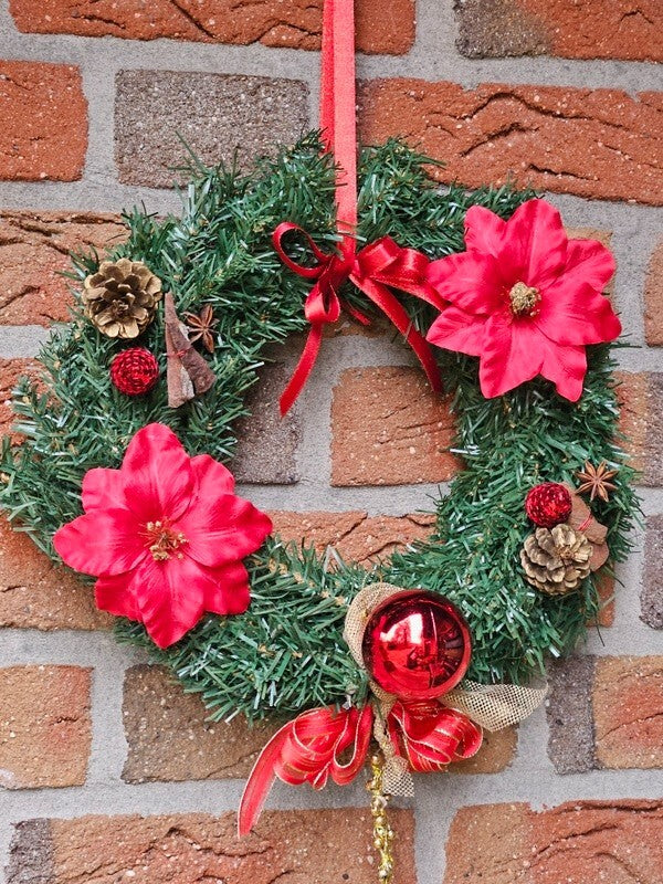 Kranz Türkranz Wandkranz Rot Gold künstliche Tanne 30 cm Weihnachtssterne Zapfen