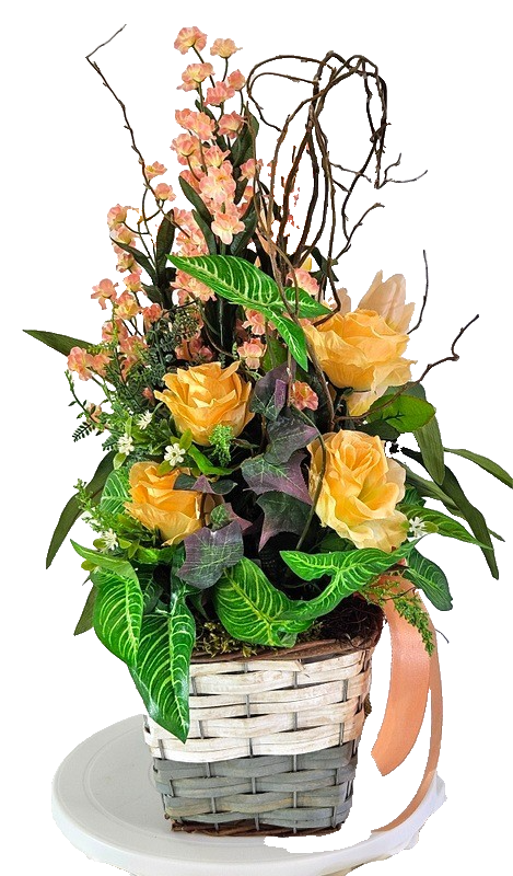 Casa-Poador Kunstblumengesteck im Korb Lachs Apricot Tulpen Rosen Deko Geschenk