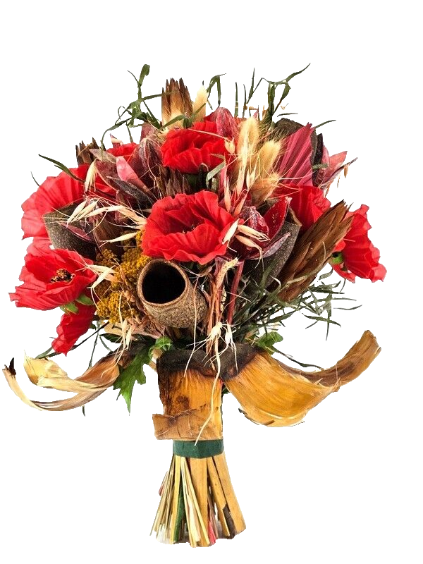 Trockenblumen Exoten Seidenmohn Mix Rot Gelb Naturmaterial gefärbt  Dekoration