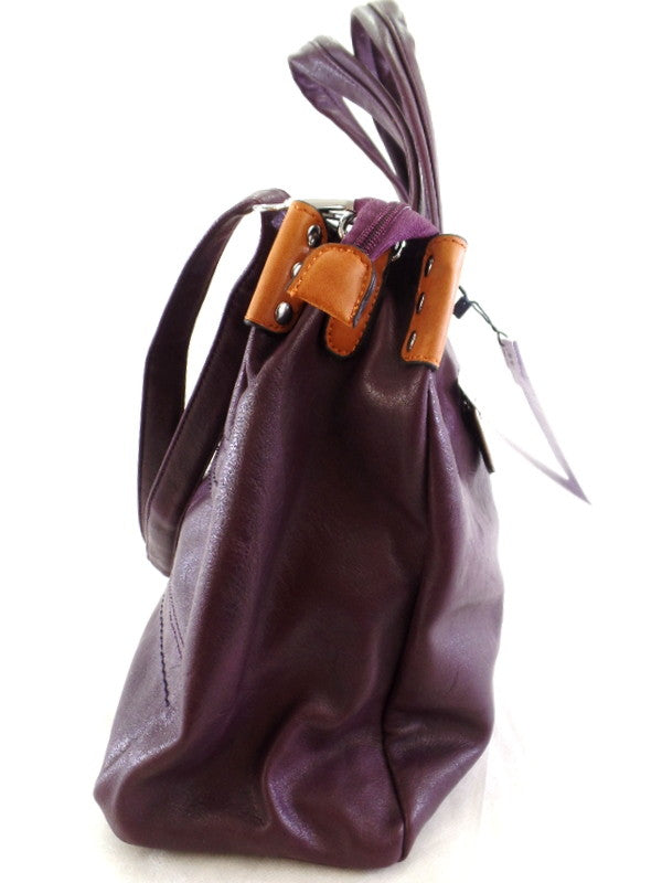 Mahel Umhänge / Schultertasche Lila mit Braun Ziernieten Damentasche Tasche