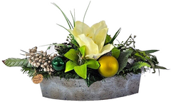 Casa-Poador Weihnachtsgesteck Weiß Grün silber Amaryllis Kugeln künstliche Tanne