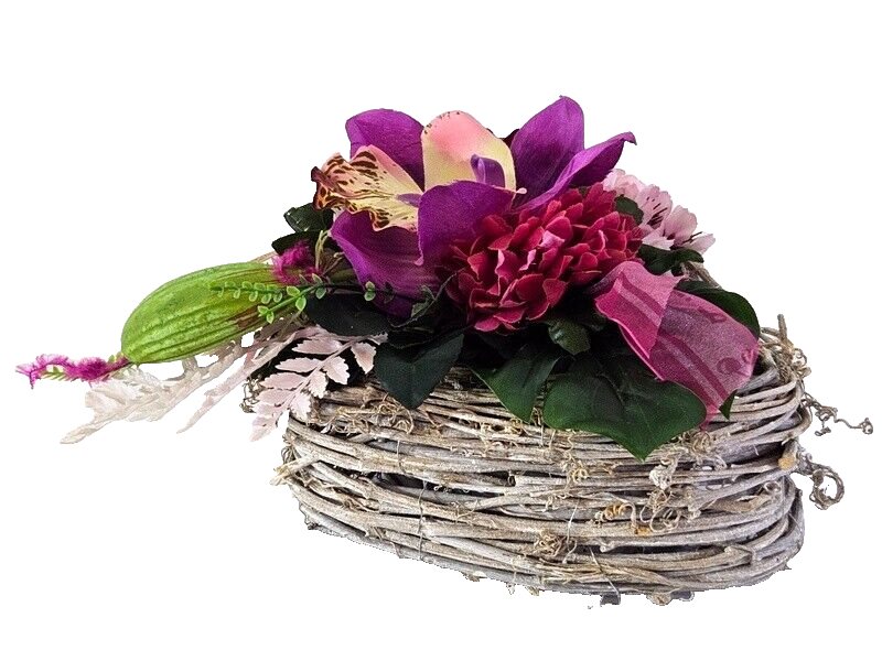 Casa-Poador Grabschmuck Herz Reisigesteck Herz Rosa CymbidieKunstblumen Friedhof