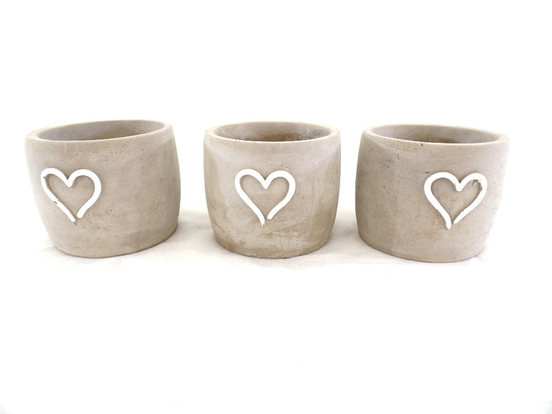 Töpfe Beton grau mit weißem Herz 6 klein 8 cm D. Varianten 3 groß 11 cm D